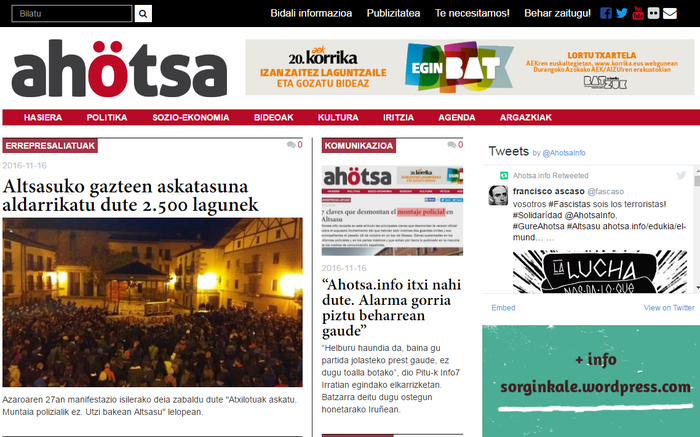 "Ahotsa.info itxi nahi dute; alarma gorria piztu beharrean gaude"