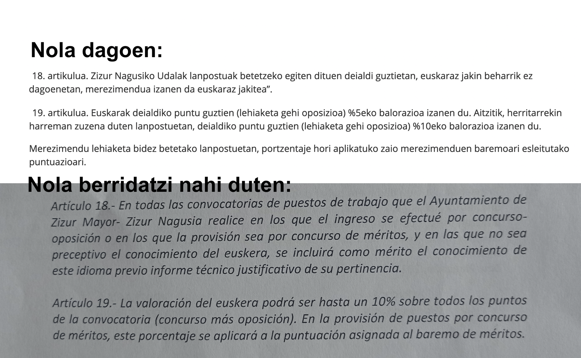 Euskara: Atzerapauso handiak Zizur Nagusiko Udalean