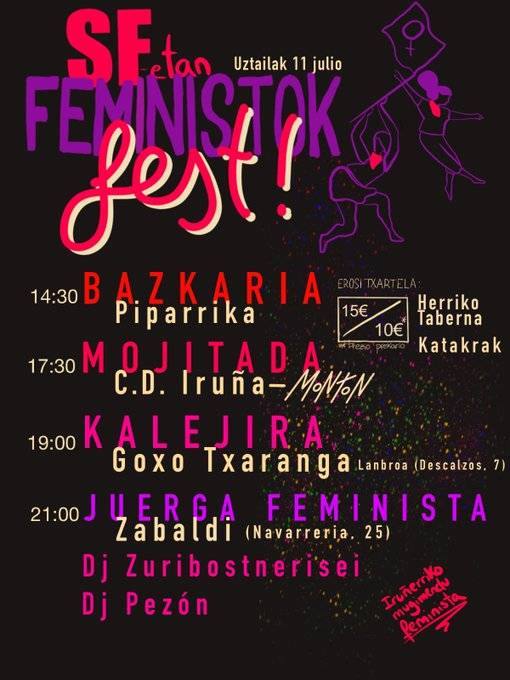Feministok fest: uztailaren 10ean mugimendu feministak bazkaria eginen du Jarauta karrikan