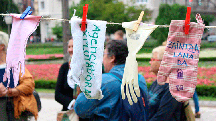 Etxeko eta zaintza langileen lana aitortu eta eskubideak ziurtatzeko eskatu dute