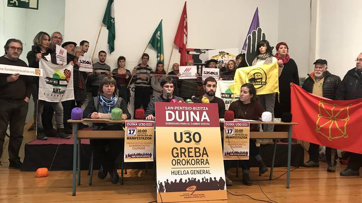 Urtarrilaren 30eko grebarako sarea sortu dute Nafarroako sindikatu eta eragile ezberdinek