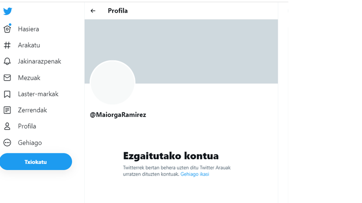 Twitter kontua itxi diote Maiorga Ramirez EAko kritikoari