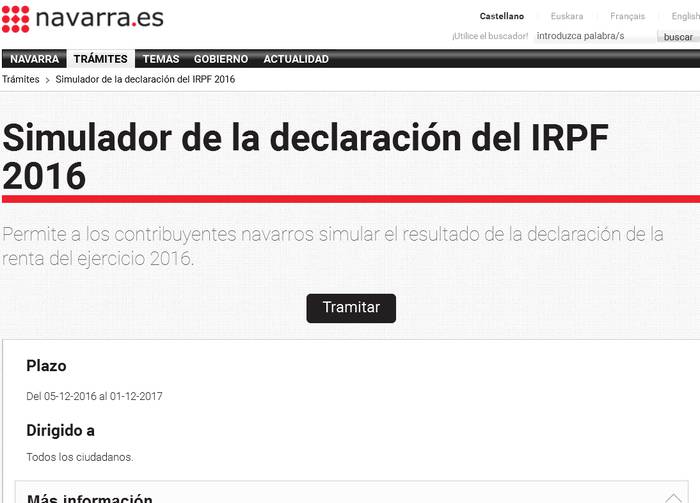 Nafarroako Ogasunak 2016ko pertsona fisikoen gaineko zerga egiteko simulagailua aktibatu du 