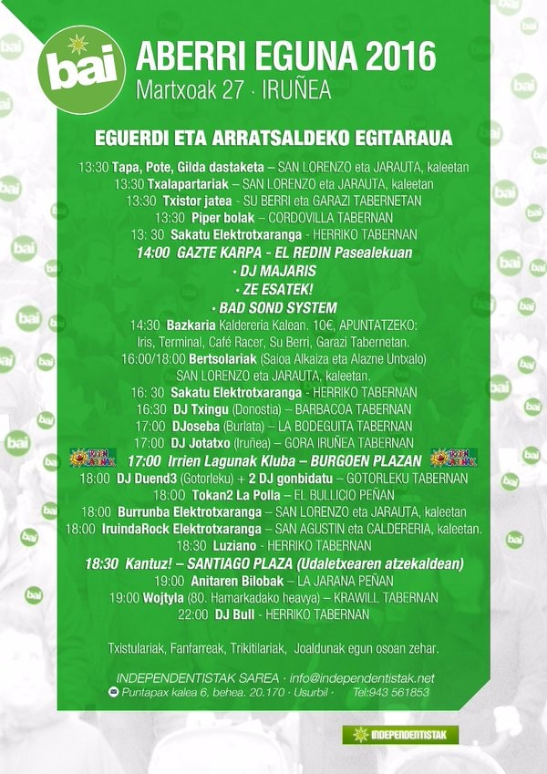 60 taberna eta hainbat peñek bat egin dute laguntzaile gisa Aberri Egunarekin