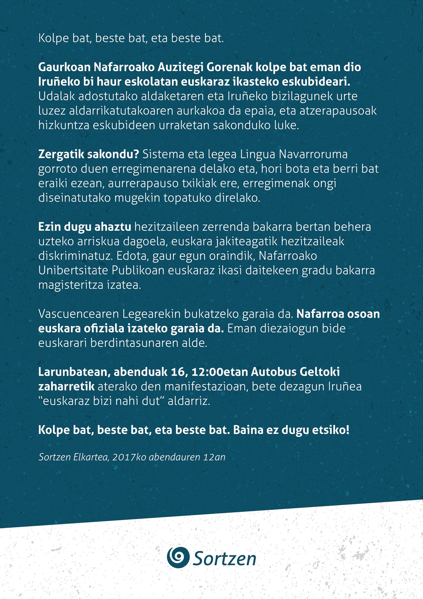 SORTZEN ELKARTEAREN OHARRA 2017KO ABENDUAREN 12AN