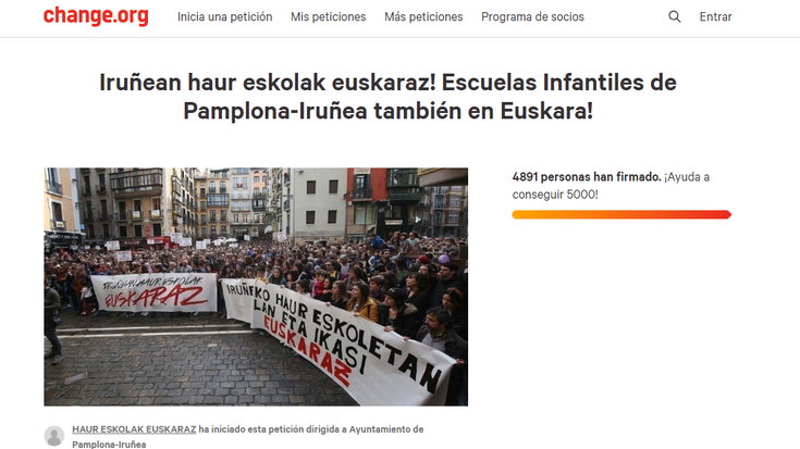 Sinadura bilketa, Iruñean haur eskola euskaldunak aldarrikatzeko