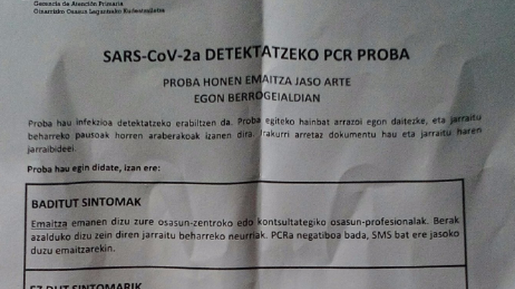 PCR probaren azalpen orria euskaratu du gobernuak