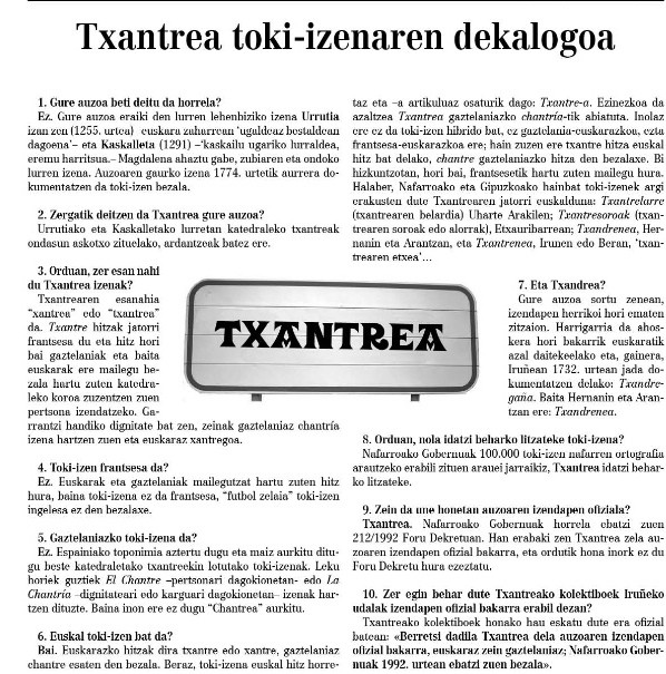 Txantrea toki-izenaren dekalogoa