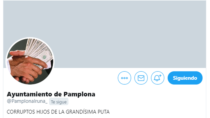 Iruñeko Udaleko Twitter kontua hackeatu dute