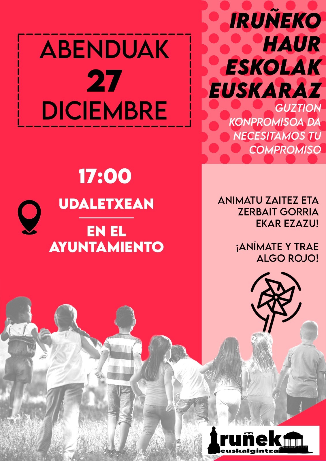 2023-12-27, 17etan, Iruñeko Udaletxearen aurrean: Elkarretaratzea euskarazko haur eskolen alde, Iruñeko Euskalgintzak deituta