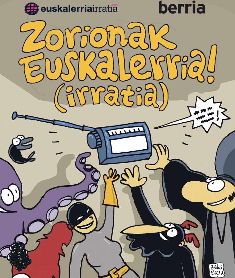 Euskalerria Irratiaren aldeko posterra, igandean doan 'Berria'-rekin