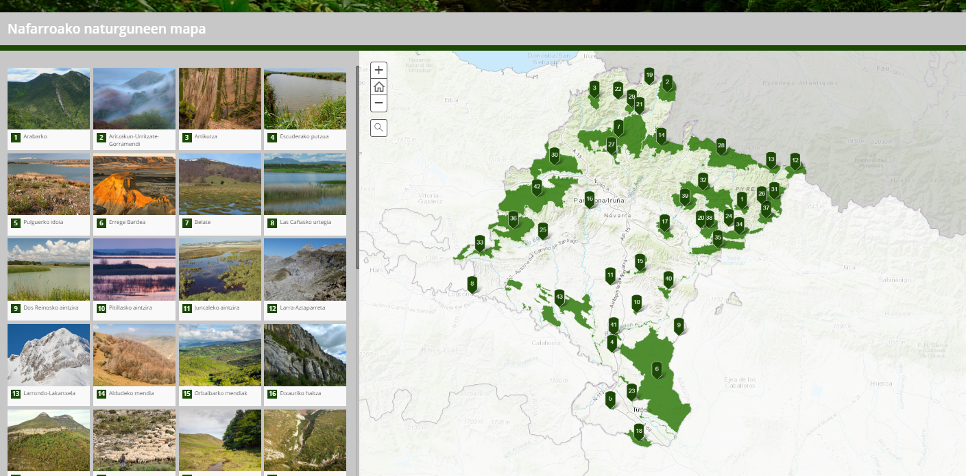 Naturguneak mapa interaktibo batean, ikusgai