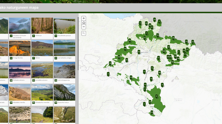 Naturguneak mapa interaktibo batean, ikusgai