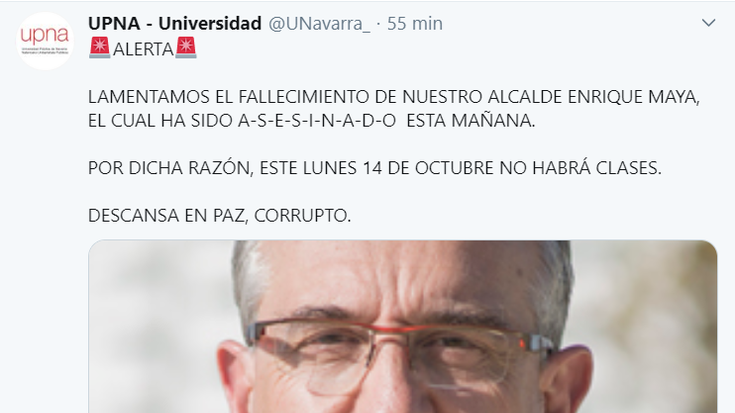 NUPen Twitterreko kontua hackeatu dute, Maia iraintzeko